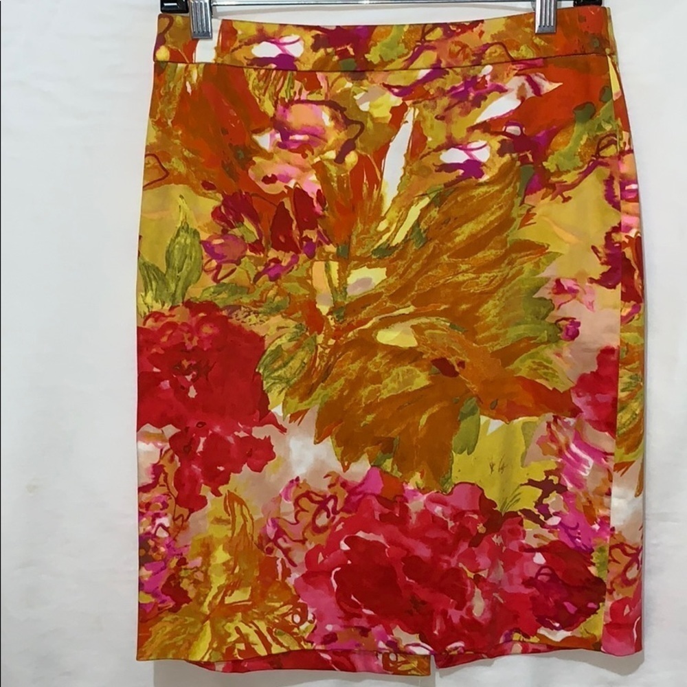 J.Crew Watercolor Floral Pencil Skirt Cotton Pink Size 2 - Picture 2 of 4